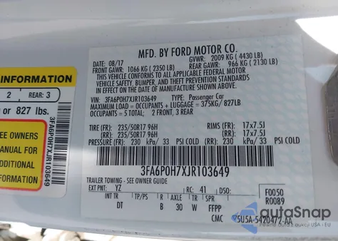 2018 Ford Fusion Se z USA, uszkodzony, nr VIN 3FA6P0H7XJR103649